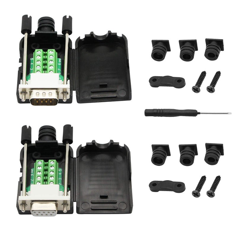 SinLoon DB9 Connector Adapter RS232 Serial Port D-SUB Adapter Plate Breakout Board Solder-Free (1-Pair Male+Female with Screwdriver, White Rubber Core) - Image 1